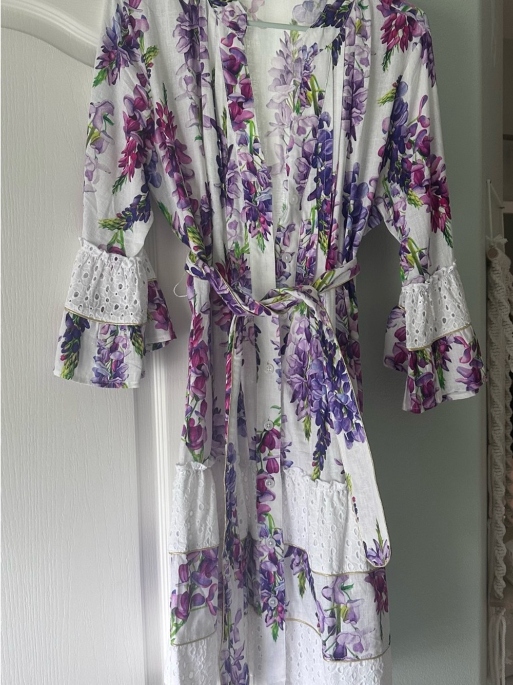 Boston Proper Purple and Pink Floral Cotton Robe
